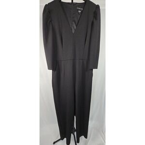 Donna Morgan Black Jumpsuit Sz 12 Puff Sleeve V Neck Career Party Office Chic